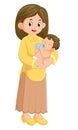 a happy mother is holding her baby boy and feeding him a bottle Royalty Free Stock Photo