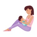 Happy Mother Holding Her Baby on Her Knees Watching Him Sleeping Vector Illustration