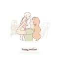 Happy mother holding newborn child, cheerful lady playing with toddler, female happiness, babysitting, parenting banner