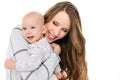 Happy mother hugging her adorable baby son. Happy family. Mother and newborn child portrait. Royalty Free Stock Photo