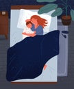 Happy mother hugging little child, sleeping together in bedroom Cute relaxed family lying on comfy bed under blanket at