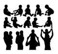 Happy Mother And Kid Silhouettes Activity Royalty Free Stock Photo