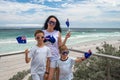 Happy mother and kids with Australian flags celebrating Australia Day Royalty Free Stock Photo