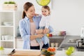 Happy mother and little baby girl at home kitchen Royalty Free Stock Photo