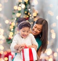 Happy mother and little girl with gift box Royalty Free Stock Photo