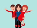 Happy Mother. Mommy holding his son and daughter. Concept family vector illustration