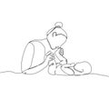 Happy mother with newborn one line art. Continuous line drawing of newborn, motherhood, family, love, child, care.