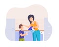 Happy mother pouring fresh water to son from portable cooler jug hydration metabolism balance Royalty Free Stock Photo