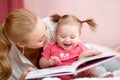 Happy mother read a book to child girl Royalty Free Stock Photo