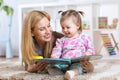 Happy mother read a book to child girl indoors Royalty Free Stock Photo