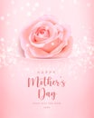 Happy mother`s banner day pink elegant rose flower pearl with shining bokeh background