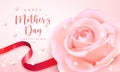 Happy mother`s banner day pink elegant rose flower red ribbon and pearl with shining bokeh background