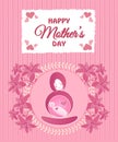 Happy Mother\'s Day Abstract Floral Greeting Card Poster Banner, Baby in Womb, Lap, Celebrating motherhood