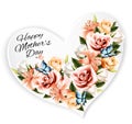 Happy Mother`s Day background with beauty flowers and heart-shaped note