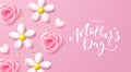 Happy Mother's Day.Background with 3d daisies, roses, hearts and golden confetti.You can use it as a greeting card Royalty Free Stock Photo