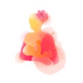 Happy mother`s day. A beautiful newborn baby breastfeeding. Side view of Happy mom with baby silhouette plus abstract watercolor