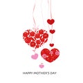 Happy Mother`s day beauty greeting card. Heart made of roses hanging shining and glitter red hearts Royalty Free Stock Photo