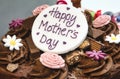 Happy Mother`s Day cake with chocolate and marzipan Royalty Free Stock Photo