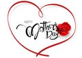 Happy Mother`s Day Calligraphy with Red Rose and Heart Royalty Free Stock Photo