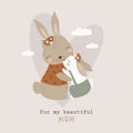 Happy Mother`s Day card with cute rabbit. Vector illustration Royalty Free Stock Photo