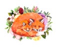 Happy mother`s day card with sleeping foxes. Greeting card for mom with adorable animals. Baby and mother together in Royalty Free Stock Photo