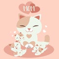 Happy Motherâs Day Card.Sweet Cards For Mothers Day.A Group Of Cute Kitten And Cat Mom Mother Cat .baby Cat. Kitten With Cat