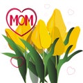 Happy mother s day card with yellow tulips on background. Beautiful spring greeting card. Vector illustration Royalty Free Stock Photo