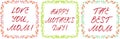 Happy mother`s day cards set with handdrawn floral border and handlettering.