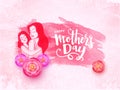 Happy Mother`s Day celebration banner design with young Mom and