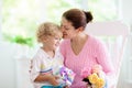 Happy mothers day. Child with present for mom Royalty Free Stock Photo