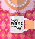 Happy mother`s day, a coffee cup congratulation. Best mother postcard. Best mom ever.