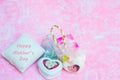 Happy Mother`s day concepts. Mother`s day and Sweetest day, love concept. White heart boxes with the letter Happy Mother`s day Royalty Free Stock Photo