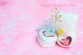 Happy Mother`s day concepts. Mother`s day and Sweetest day, love concept. White heart boxes with the letter Happy Mother`s day Royalty Free Stock Photo