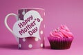 Happy Mother's Day cupcake with pink polka dot coffee mug