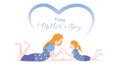 Happy mother`s day! Cute Child daughter congratulates mom dancing, playing, laughing, and showing heart shape symbol. Colorful Royalty Free Stock Photo