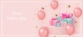 Happy mother`s day cute 3D pink ballon gift box golden star ribbon