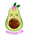 Happy Mother`s Day - Cute hand drawn pregnant avocado illustration kawaii style.