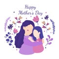 Happy Mother`s Day Daughter Child Flower Floral Flat Illustration