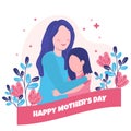 Happy Mother`s Day Daughter Child Flower Floral Flat Illustration