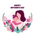 Happy Mother`s Day Daughter Child Flower Floral Flat Illustration