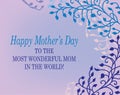 Happy Mother`s Day design with floral ivy and vine border with curls in purple pink and blue with text lettering on card to mom Royalty Free Stock Photo