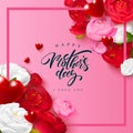 Happy mothers day. Design template with flowers, hearts on a pink background. Vector illustration for flyer, postcard Royalty Free Stock Photo