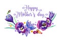 Happy Mother`s day design template with pansies and crocuses Royalty Free Stock Photo