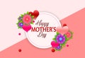 Happy Mother`s Day elegant lettering banner pink. Calligraphy text, harts and flowers in frame background for Mother`s Day.