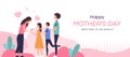 Happy mother`s day - father took the children to give flowers to the mother vector design