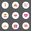 Happy Mother`s Day Flat Icon Layout Design With Present, Woman And Emotion Symbols. Royalty Free Stock Photo