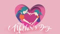 Happy mother`s day! framing of Cute Child daughter congratulates mom dancing, playing, laughing, and showing heart shape symbol i Royalty Free Stock Photo