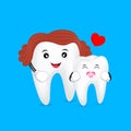 Cute cartoon mom and baby tooth. Royalty Free Stock Photo