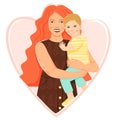 Happy motherÃ¢â¬â¢s day greeting card. Beautiful mother with her son. Mom holds child in her arms.