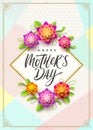 Happy mother`s day - Greeting card. Brush calligraphy greeting and flowers on pattern background. Royalty Free Stock Photo